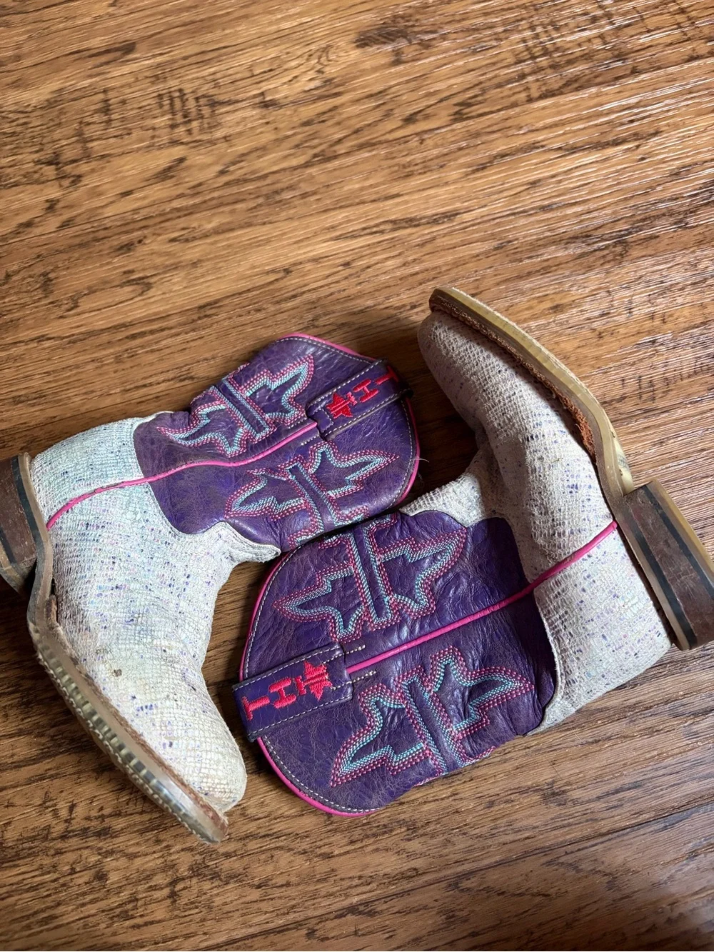 Tin Haul Kids Purple & Cream Western Cowboy Boots with Pink Accents 10c